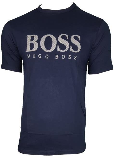 Hugo Boss Rubber Chest Print Short Sleeve Crew T Shirt In Navy Grey