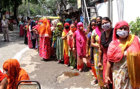 New Delhi Sex Workers Stand In A Queue During The Delhi Bjp President Adesh Gupta With