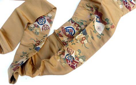 Vintage Japanese silk Obi Kimono Sash textile beige a… - Gem