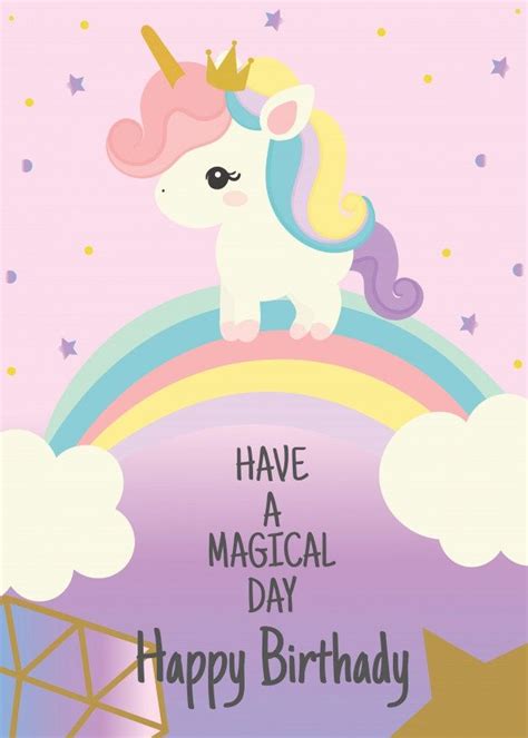 Premium Vector Happy Birthday Card With Cute Unicorn Greeting Hand