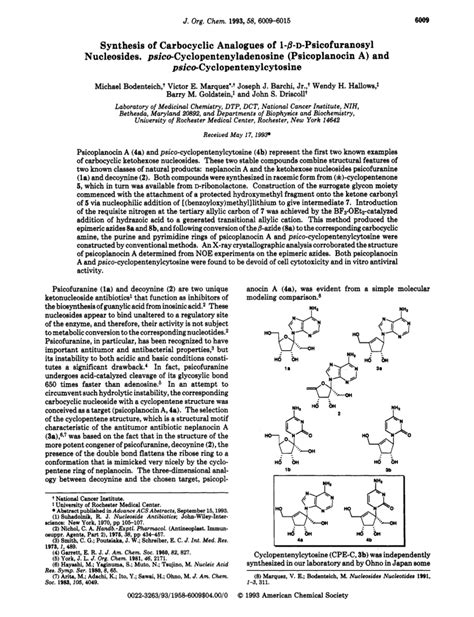 Synthesis Of Carbocyclic Analogs Of 1 Beta D Psicofuranosyl Nucleosides Psico