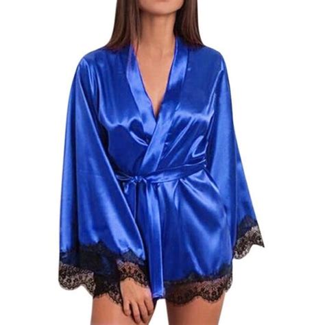 Robe De Chambre Femmes Satin Chemise De Nuit Soie Dentelle Lingerie