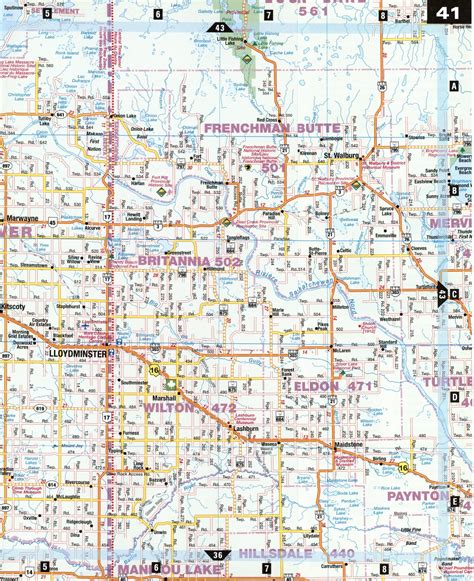 Road Map Lloydminster And Vermilion Surrounding Area Alberta Canada