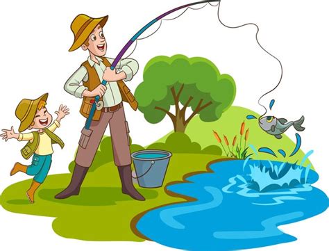 Premium Vector Vector Illustration Of Father And Son Fishing