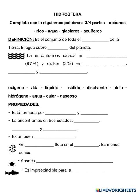 Hidrosfera Online Worksheet Live Worksheets