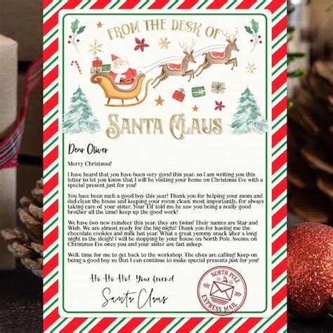 Editable Personalized Letter From Santa Claus From The Desk Of Etsy