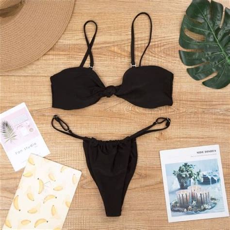 Bikini Sexy solide noué maillots de bain maillot de bain femmes Bikinis ensemble maillot de bain