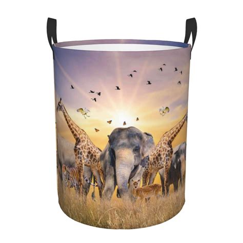 Coaee Wildlife Protection Laundry Basket With Handle Waterproof Round