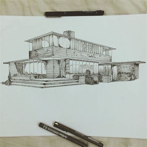 Two Perspective Drawing Of A House Using Some Stippling And Hatching