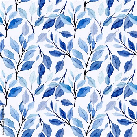 blue leaves watercolor floral seamless pattern Stock Vector | Adobe Stock