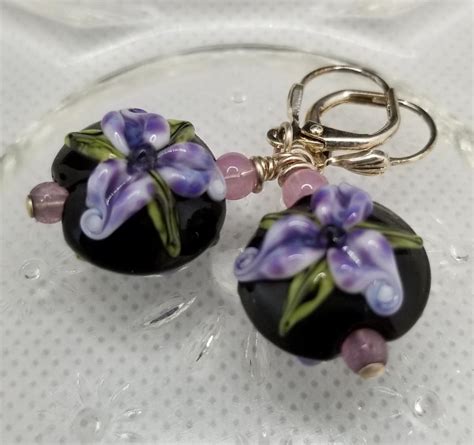 Purple Orchid Lamp Work Earring Eventeny