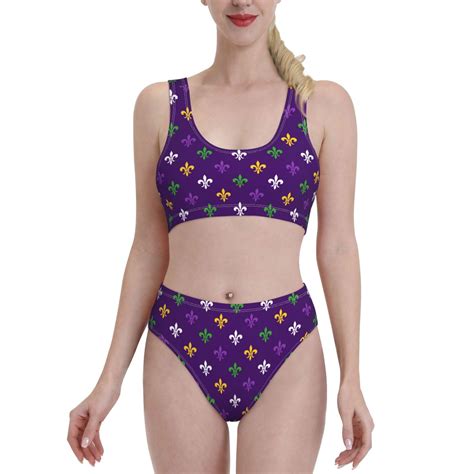 Bixox Purple Mardi Gras Pattern Two Piece Sports Bikini With U Shaped