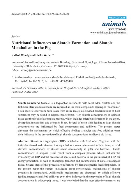 (PDF) Nutritional Influences on Skatole Formation and Skatole ...