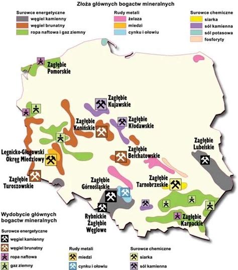 Mapa Surowc W Naturalnych Polski Mapa Polski