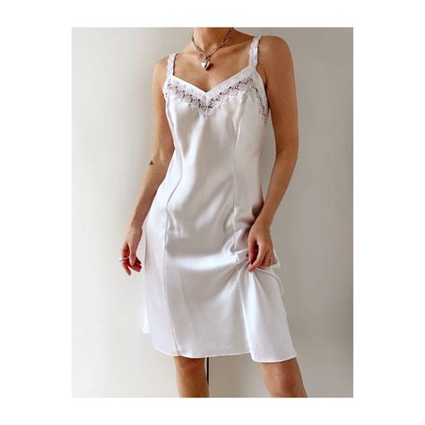 Vintage White Satin Floral Lace Trim Slip Dress Marks Spencer Etsy