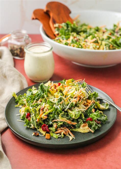 Kale And Brussels Sprout Salad With Creamy Peppercorn Dressing