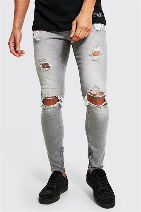 Skinny Stretch Exploded Knee Ripped Jean Boohoo Usa