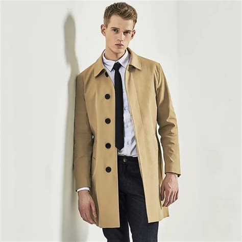 New Arrive Male Single Breasted Trench Medium Long Khaki Trench Fashion