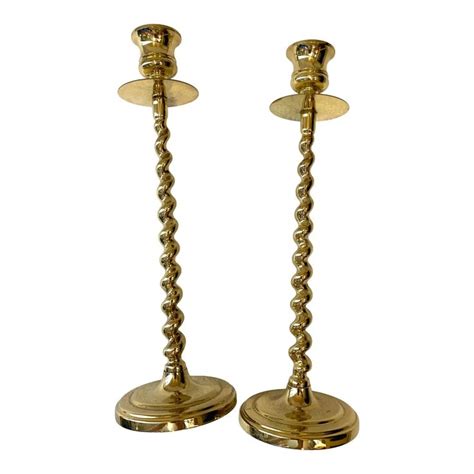 Vintage Baldwin Barley Twist Brass Candlestick Holders A Pair Brass