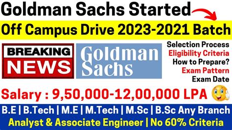 Goldman Sachs Started Off Campus Direct Hiring Analyst