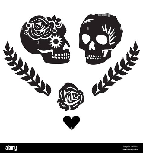 Valentines Day Skull Love Tattoo Graphic Vector Skeleton Couple Stock