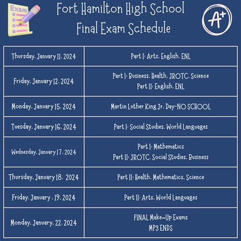 Final Exam Schedule January January Fort Hamilton High