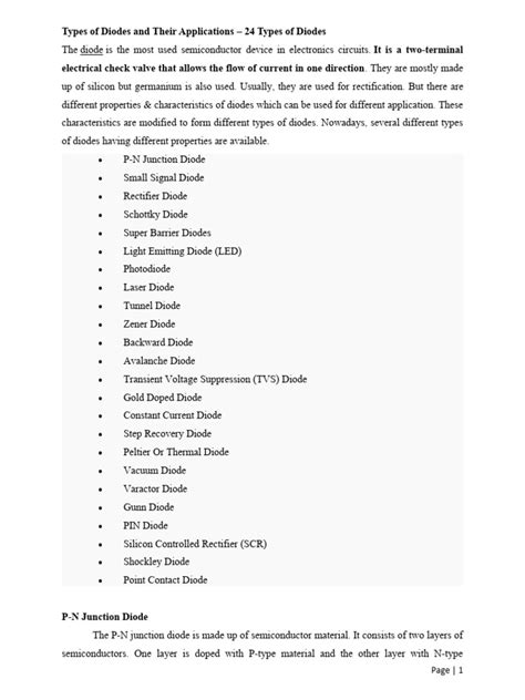 Types of Diodes and Their Applications | PDF | Diode | P–N Junction