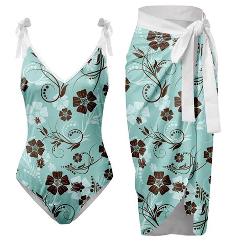 Gzea High Waisted Bikini Womens V Neck Flower Printed Swimsuit Apron Skirt Bikini Sets One Piece