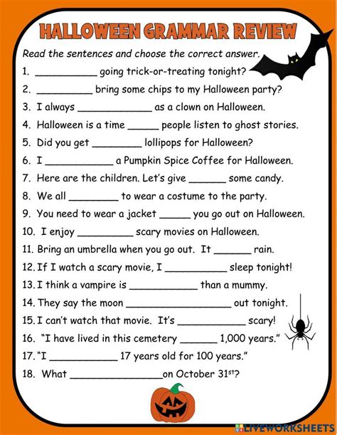 Halloween Grammar Worksheet For Th Th Grade Lesson Planet