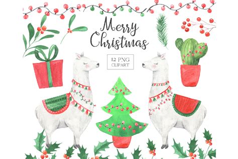 Watercolor Christmas Llamas Clipart By Larysa Zabrotskaya Thehungryjpeg