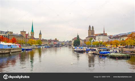 Panoramic View Historic Zurich City Center Famous Fraumunster