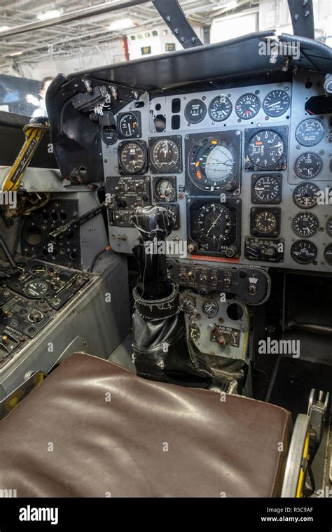 Cockpit of a F-4 phantom fighter jet, USS Midway, San Diego, California ...