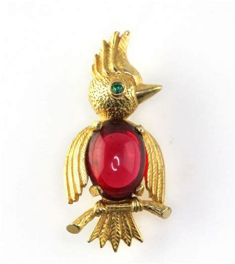 Vintage Castlecliff Signed Ruby Red Cabochon Jelly Belly Bird Etsy