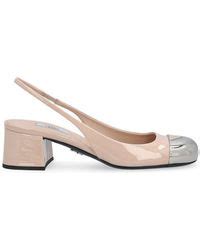 Prada Vernice Logo Slingback Pump In Natural Lyst