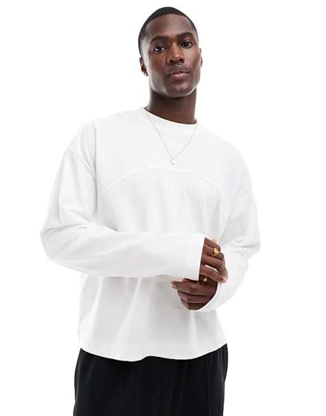 Asos Design Oversized Heavyweight T Shirt With Seam Detail In White Asos