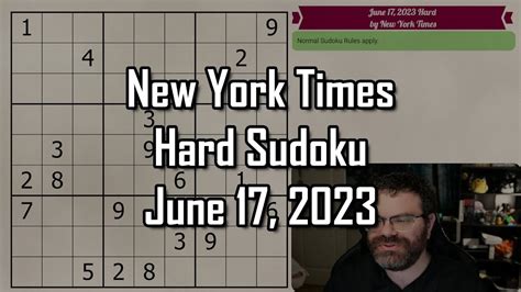 NYT Hard Sudoku June 17 2023 Walkthrough Solve YouTube