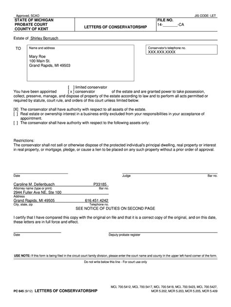 Fillable Online Miccsi BPCb 645 Letters Of Conservatorship Fax Email