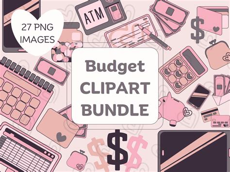 Pink Budget Clipart Bundle, Cute Money PNG, Money Icon SVG, Finance Clipart Icons, Budget ...