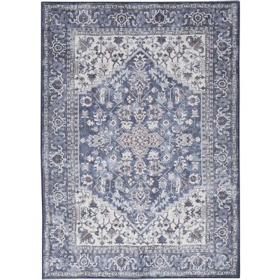 Nicole Curtis Machine Washable Series Vintage Medallion Area Rug Navy