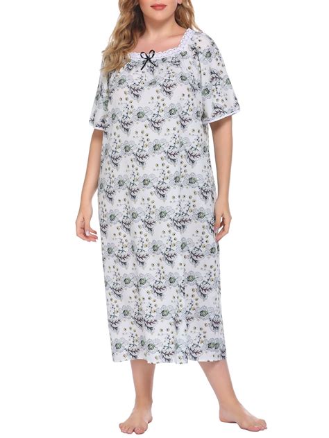 Frontwalk Ladies Night Gowns Floral Printed Sleep Dress Square Neck Plus Size Nightgown Women