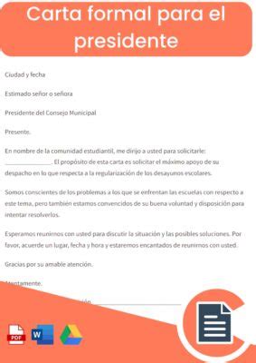 Carta Formal Para El Presidente Desc Rgala En Word Y Drive