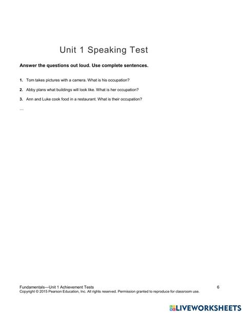 Unit 1 Assessment Top Notch Fundamentals Online Exercise For Live