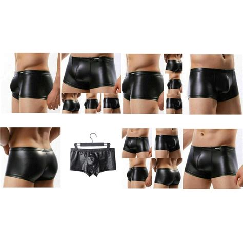 Hommes Sexy Simili Cuir Boxer Trunk Gay Short Latex sous Vêtement Slip