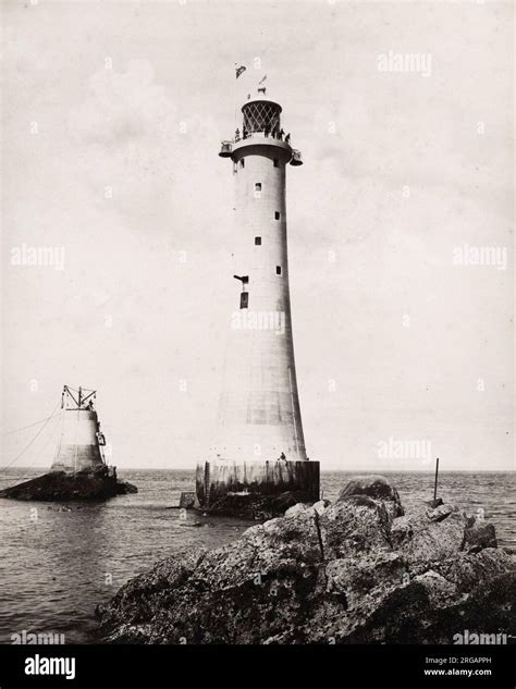 Vintage 19th Century Photograph The New Eddystone Lighthouse After