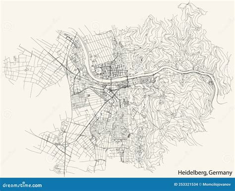 Black Map Of Heidelberg Germany Cartoon Vector Cartoondealer