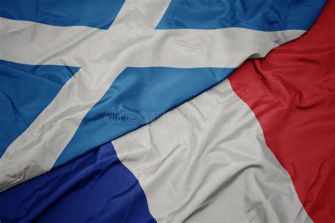 Waving Colorful Flag Of France And National Flag Of Scotland Stock ...