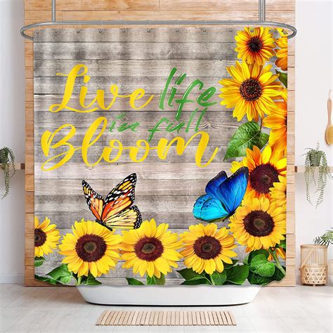 Sonernt Yellow Sunflower Shower Curtain Farmhouse Rustic Shower