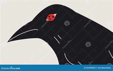 Black Raven Or Crow Bird Side View Cartoon Style Flat Design