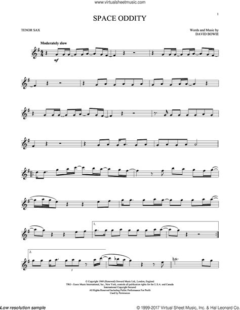 Bowie Space Oddity Sheet Music For Tenor Saxophone Solo Pdf