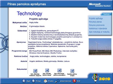 Projekto apžvalga Mokymosi sritis Amžius Uždaviniai Anglų kalba ppt